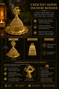 Quemador de Incienso de Latón Macizo de Primera Calidad, Porta Incienso Árabe Oud, Decoración Aromática para el Hogar y Hotel, Regalo de Ramadán y Eid para la Sala de Estar - Product Image 2