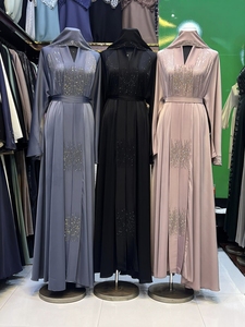 Abaya Musulmana Tradicional de Manga Larga con Cuentas y Lentejuelas, Estilo Dubai, Hecha a Mano, para Bodas, Transpirable, con Cuello en V, Venta al Por Mayor - Product Image 5