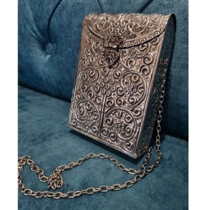 God Grace Craft Luxury Embossed Square Metal Clutch Bag Retro <b>Silver</b> Finish Handmade Party <b>Handbag</b> - Product Image 3
