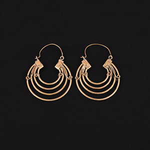 Brass Round Gold Plated <b>Large</b> Trendy Statement Fashion <b>Hoop</b> Earrings - Product Image 2