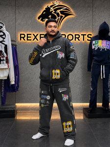 Ensemble de survêtement personnalisé pour homme, sweat à capuche zippé en polaire premium et pantalon de survêtement, impression multicolore, broderie, patch, streetwear - Product Image 2