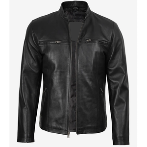 แจ็คเก็ตหนังวัวสีดำสุดฮิตปี 2026 สำหรับผู้ชาย มีฮู้ด คอปก กระเป๋าซิป คุณภาพสูง MOQ ต่ำ แฟชั่นฤดูหนาว - Product Image 4