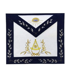 Delantal Masónico con Diseño Circular Bordado y Detalles de Cadena Plateada en Tela Azul y Blanca - Product Image 2