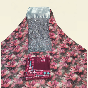 Tela de Lujo Color Naranja Óxido con Estampado Floral Suizo Dirac y Panel Bordado en Oro para Vestidos de Boda Somalíes - Product Image 2
