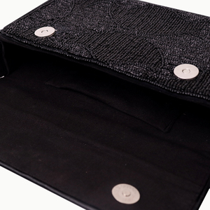 Luxury Handmade Beaded Shoulder Bag Black Geometric Pattern <b>Magnetic</b> Flap Closure Handbag For Women Daily Use - Product Image 4