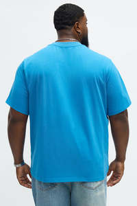 T-shirt en coton bleu surdimensionné pour homme avec logo personnalisé, manches courtes, col rond, coupe décontractée - Product Image 3