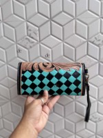 Étui de téléphone en cuir véritable fait main de luxe, motif à carreaux élégant, multi-usages, portefeuilles en cuir véritable pour femmes