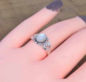 Anillo de Filigrana de Plata de Ley 925 con Piedra Lunar Arcoíris, Gema Ovalada Natural, Joyería Bohemia para Mujer - Product Image 4