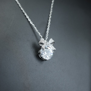 S925 Silver Bow Link Chain Clavicle Necklace with Korean Style Trendy Design for Women Wedding <b>Gift</b> - Product Image 4