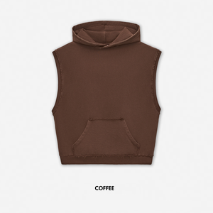 Custom Vintage Boxy Washed 350g Heavyweight 100% Cotton Solid Autumn Oversized <b>Pullover</b> <b>Men</b> Sleeveless Hoodies - Product Image 5