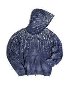 Custom Luxury Vintage Wash Rhinestone Zip Up Hoodie Oversized Streetwear Galaxy Crystal Full Zip Sweatshirt for Men Women - Product Image 1