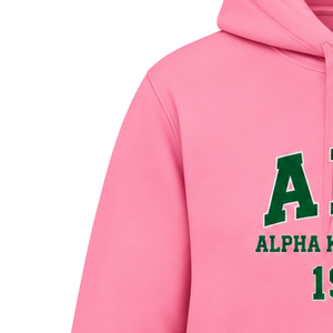   Sudadera con Capucha Clásica Rosa para Mujer con Letras de Hermandad Bordadas en Verde, Tela de Felpa Suave, Ropa Casual de Calle - Product Image 3