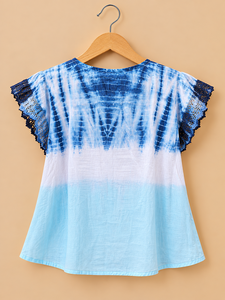 Women's Tie Dye Chiffon Blouse With <b>Lace</b> Cap Sleeves O-Neck Bohemian Loose Fit Spring Summer <b>Top</b> - Product Image 1