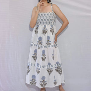 Vestido de verano de algodón ecológico para mujer, bloque de mano estampado de manga larga, ropa informal suave y cómoda para regalo de San Valentín - Product Image 6