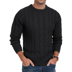 LEAFITS Men's Winter Viscose/Cotton Cable Knit <b>Pullover</b> <b>Sweater</b> Crew Neck Full Sleeve Standard Knitted Solid Color Warm Front - Product Image 3
