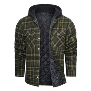 Veste de randonnée unisexe d'extérieur en toile patchwork, chemise-veste en flanelle à carreaux, doublure matelassée, épaisse, à capuche, pour l'hiver, en polaire - Product Image 3