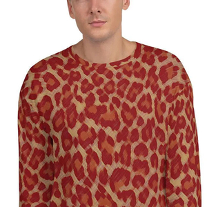 <b>Men</b> Red Beige Leopard Print <b>Sweatshirt</b> Crew Neck Long Sleeve Animal Pattern Casual Pullover Ribbed Cuffs Hem Regular Fit - Product Image 4
