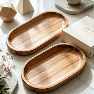 Bandeja de Servir de Madera de Acacia Personalizada, Plato Rústico de Madera para Bar, Cafetería, Restaurante, Exhibición de Alimentos para Fiestas, Venta al por Mayor, Proveedores, 13x9 Pulgadas - Product Image 4