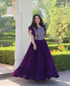 New Designer Indian Ethanic Wear Faux Blooming Material Bead Sequence Multithread Embroidery Work Anarkali <b>Wedding</b> Wear Gowns - Product Image 1
