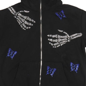 Sudadera con capucha personalizada High Street Y2K con diamantes de imitación, diseño de esqueleto, cremallera completa, para hombre y mujer, estampado de mariposa, estilo oversize, hip hop, gótica - Product Image 4
