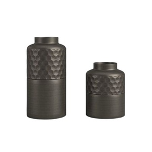 Premium Textured Dark Metal <b>Vase</b> <b>Set</b> Modern Decorative Flower <b>Vases</b> Luxury Home Decor Stylish Table Accent Planter for Living - Product Image 1