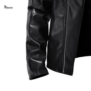 Relevo Industries Men's Black PU Leather Moto <b>Jacket</b> Slim Fit Turn-down Collar <b>Zipper</b> Closure Autumn Wear Leather <b>Jacket</b> For Man - Product Image 5