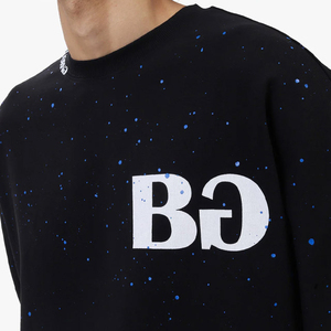 เสื้อยืดคอกลมแขนสั้นสีดำขนาดใหญ่พิเศษสำหรับผู้ชาย พิมพ์ลายตัวอักษรด้านหน้า เสื้อผ้าฝ้ายเจอร์ซีย์ลำลอง - Product Image 6