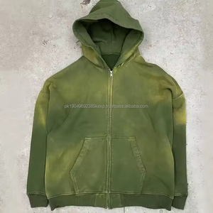 Heavyweight Cotton Mens <b>Vintage</b> Washed Hoodies Acid Washed <b>Zip</b> <b>Up</b> Hoodies 3D Puff Printing <b>Hoodie</b> For Men - Product Image 4