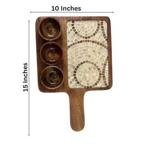 Elegant Wooden Party Serving Tray with 3 <b>mini</b> bowl Decorative Tile Centerpiece and Wooden Bowls for Snacks and Sauces - Product Image 5
