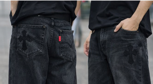 Jeans en denim de haute qualité à coupe droite et design croisé personnalisé pour hommes, taille haute, formel et décontracté, respirant, pour toutes les saisons - Product Image 3