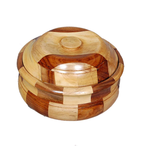 Acacia Wooden Serving Chapati Casserole Box Kitchen <b>Dining</b> <b>Table</b> Top Roti Casserole Box Round Shape Brown Roti Box At Low Price - Product Image 2