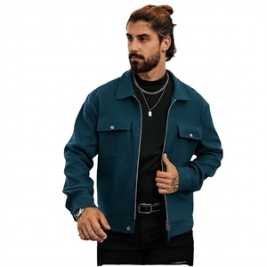 เสื้อแจ็คเก็ตผ้าลูกฟูกสีแดงเลือดนกสำหรับผู้ชายพร้อมซิปปิด คอปกแบบพับได้ สไตล์ลำลองสำหรับฤดูใบไม้ร่วง - Product Image 3
