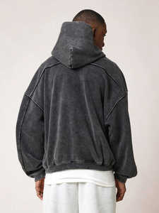 Mens Dark Grey Full Zip Hoodie <b>Vintage</b> Washed Oversized <b>Sweatshirt</b> Jacket Front Pockets Casual Streetwear OEM ODM Wholesale - Product Image 3