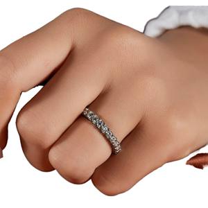 Bague d'éternité en argent sterling 925 avec moissanite taille ronde, plaquée platine, sertie de griffes, de luxe, pour femme - Product Image 1
