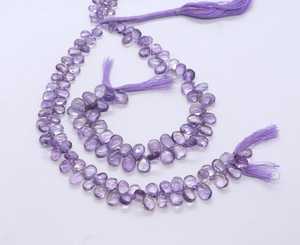 Perles d'améthyste rose naturelle lisses en forme de poire, taille briolette 5x7-6x8 MM, perles de pierres précieuses d'améthyste, brin de 8 pouces, perles facettées, par le grossiste - Product Image 1