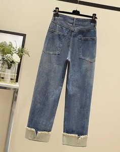 Nouveau jean en denim pour femme, taille mi-haute, en pur coton, avec design patchwork à pois respirant et effet usé, collection printemps - Product Image 2