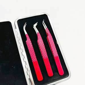 Nouvelles pinces à cils professionnelles rouges testées à la main, courbure à 45 degrés pour volume russe, pointe lisse, en acier inoxydable massif, ensemble - Product Image 6