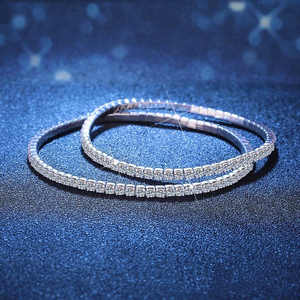 925 Sterling Silver Moissanite Bracelet Set of 2 Thin Sparkling Chain Layered Stackable <b>Gift</b> for Women Girls - Product Image 2