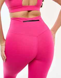 Pink 2 Piece Yoga Set Racerback <b>Crop</b> <b>Top</b> High Waist Knee Length Leggings Seamless Solid Color Spandex Polyester - Product Image 6