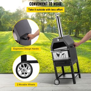 Forno per Pizza da esterno a 2 strati da 12 \ "forno a legna 700 °F temperatura Max pizzaiolo a legna forno Barbecue 2 ruote rimovibili - Product Image 5