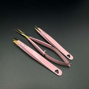 Pinzas para Cejas de Acero Inoxidable de Calidad Profesional, Color Rosa Bebé y Dorado, con Logotipo Personalizado, Punta Inclinada y Forma de Corazón, Tijeras para Cejas con Resorte - Product Image 1
