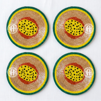 Ensemble de sous-verres perlés faits main motif cœur jaune et rouge, sous-verres mignons pour boissons, décoration de table originale, sous-verres de bar, vente en gros, idéal pour offrir
