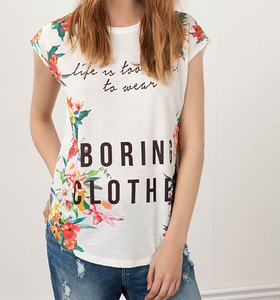 T-shirt à manches courtes à imprimé floral pour femme avec inscription « Make It Real », col rond, coupe ample, style décontracté, printemps-été - Product Image 5