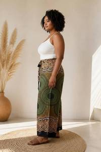 IYARA Bohemian Printed Rayon Chiffon <b>Harem</b> Pants High Waist Full Length Elastic Regular Fit Breathable Summer Women's Pants - Product Image 2