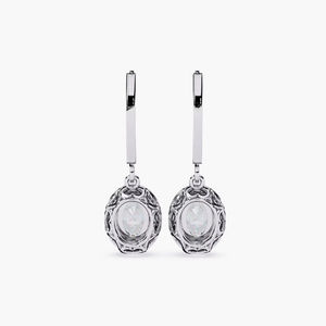 Boucles d'oreilles pendantes en or massif 14 carats avec halo ovale de diamants de laboratoire 1,60 carat au total, style filigrane vintage, cadeau idéal pour la mariée, la mère ou la femme, pour un mariage - Product Image 3