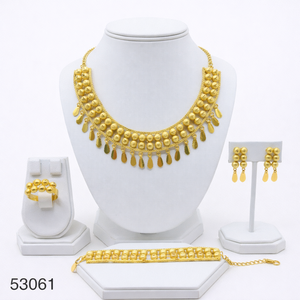 Ensemble collier et boucles d'oreilles pendantes élégants en zircon plaqué or naturel, motif feuille tendance pour femme, chaîne corde 16 pouces 53065 - Product Image 5