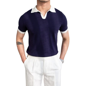 Men's Short Sleeve Knitted <b>Polo</b> Shirt Solid Color Breathable Smart Casual Fit <b>White</b> Collar Orange Body - Product Image 2