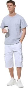 Men's <b>White</b> <b>Cargo</b> Shorts Solid Color Mid Waist Breathable Casual Style Bermuda Length Pockets Elastic Waist - Product Image 2