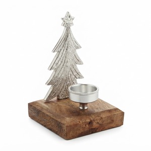 Support de bougie en métal pour sapin de Noël, avec base en bois, décoration rustique pour la maison, centre de table, décoration de festival, vente en gros - Product Image 1