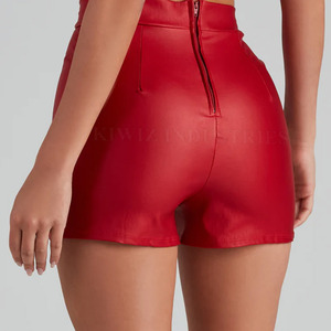 High Waisted Red Satin <b>Shorts</b> With Pockets Elastic Waist Women's Sexy Club Style Regular Fit Woven Fabric Solid Color - Product Image 2